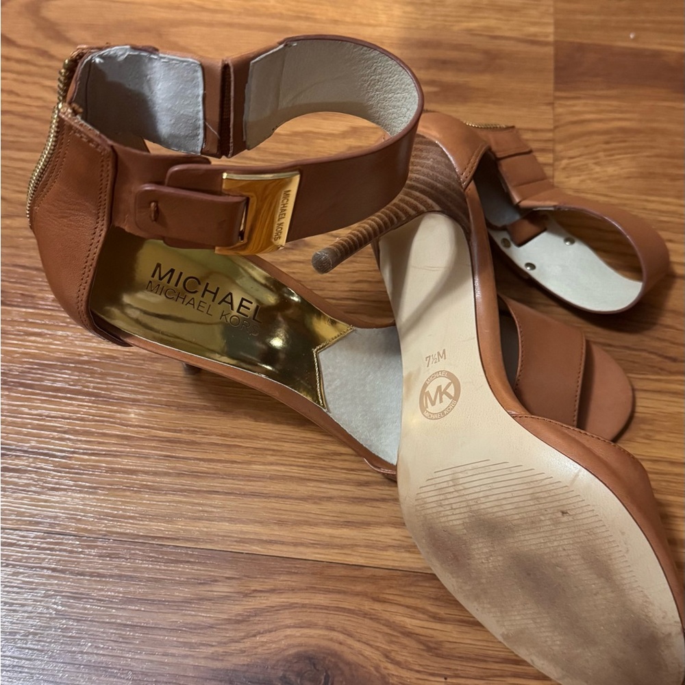 Michael Kors Luggage Open Toe Heels (worn once) size 7.5